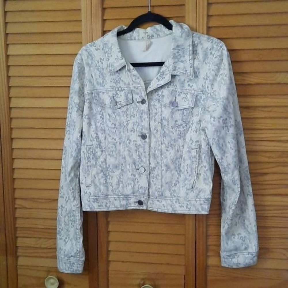 Free People Grey Camo Denim Jean Jacket Size Medium